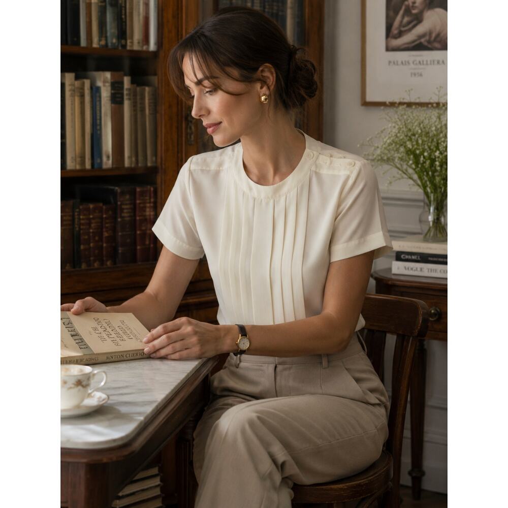 Rena Rowan Vintage Cream Preppy Academia 60's Femme Minimalist Blouse Sz 4